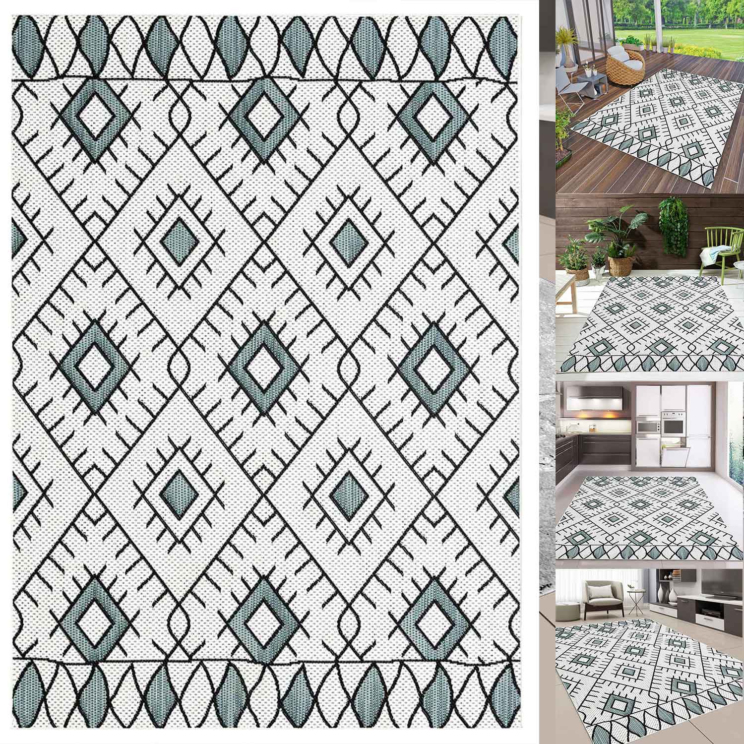 Indoor and outdoor flatweave patio & balcony kitchen rug diamond boho design-zoom-5