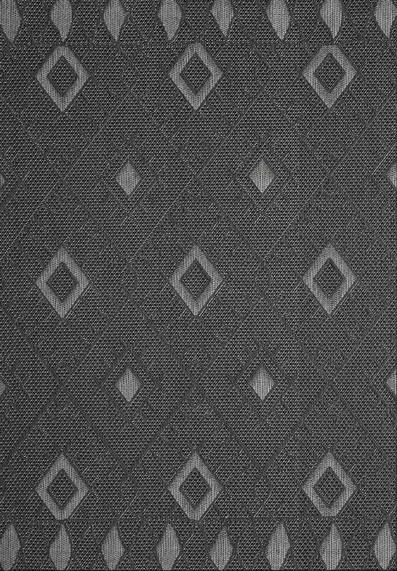 Indoor and outdoor flatweave patio & balcony kitchen rug diamond pattern boho grey