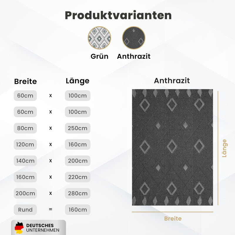 Indoor and outdoor flatweave patio & balcony kitchen rug diamond pattern boho grey-zoom-