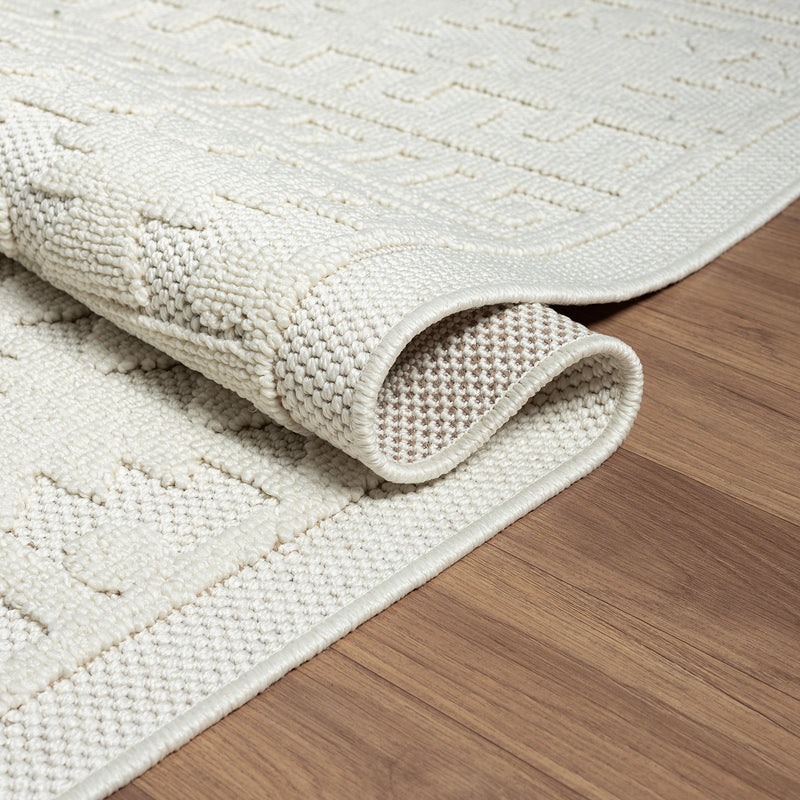 Boho rug for living room, bedroom, balcony, kitchen, terrace, hallway, 3D cream-zoom-