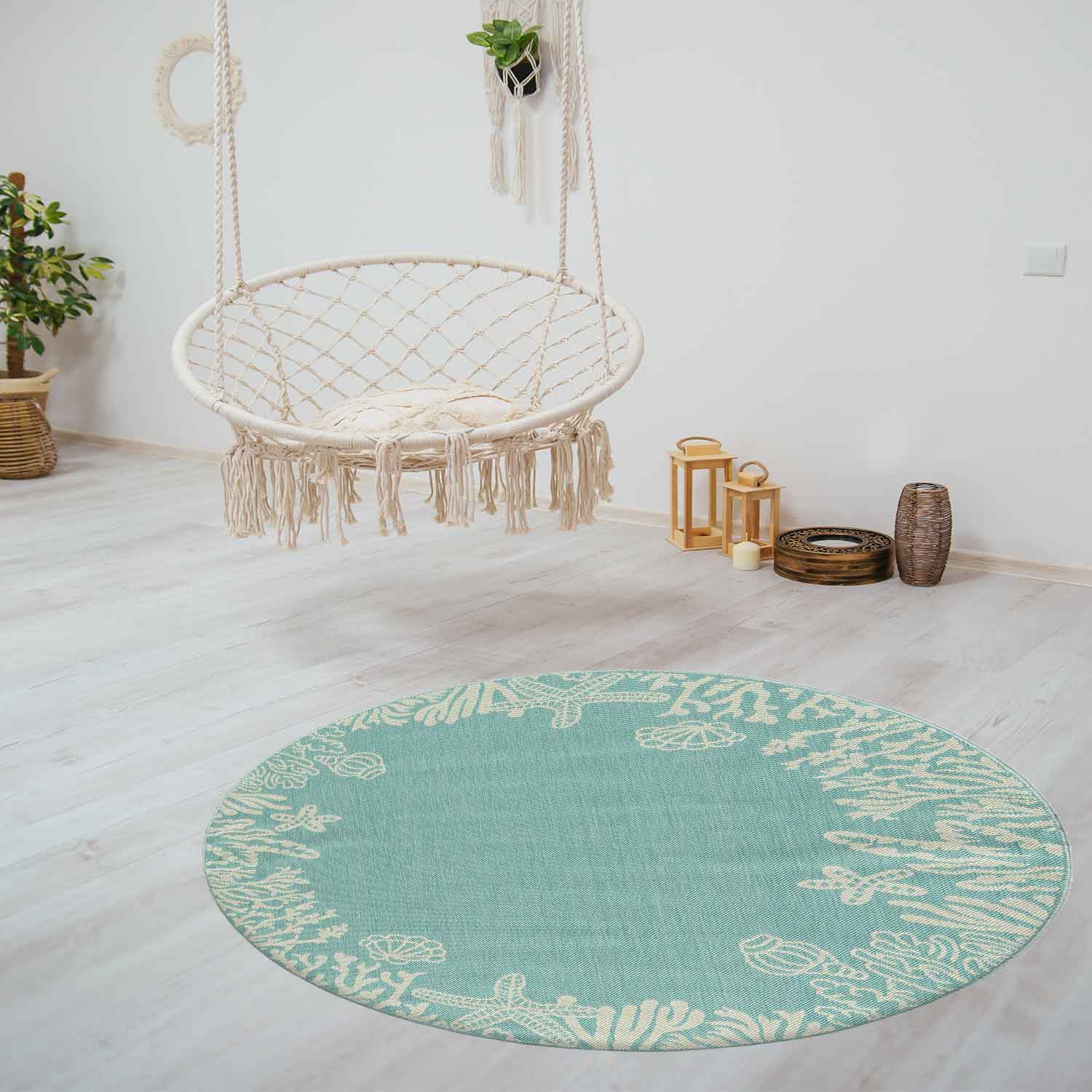 Indoor and outdoor rug, patio & balcony, kitchen rug, sea design, shells, turquoise-zoom-3