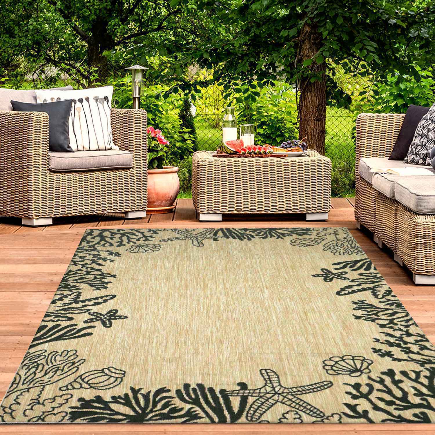 Indoor and outdoor rug, patio & balcony, kitchen rug, sea design, shells, turquoise-7
