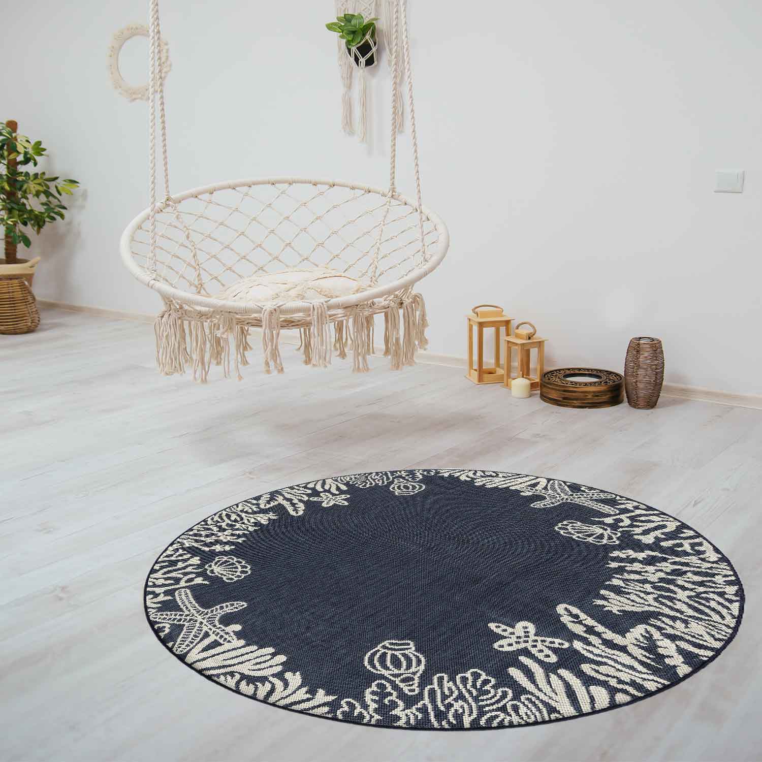 Indoor and outdoor rug, patio & balcony, kitchen rug, sea design, shells, turquoise
