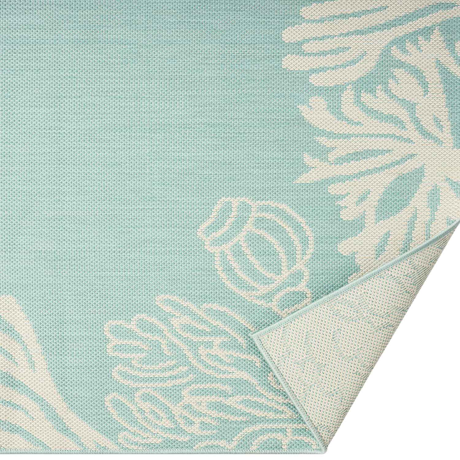 Indoor and outdoor rug, patio & balcony, kitchen rug, sea design, shells, turquoise-zoom-2
