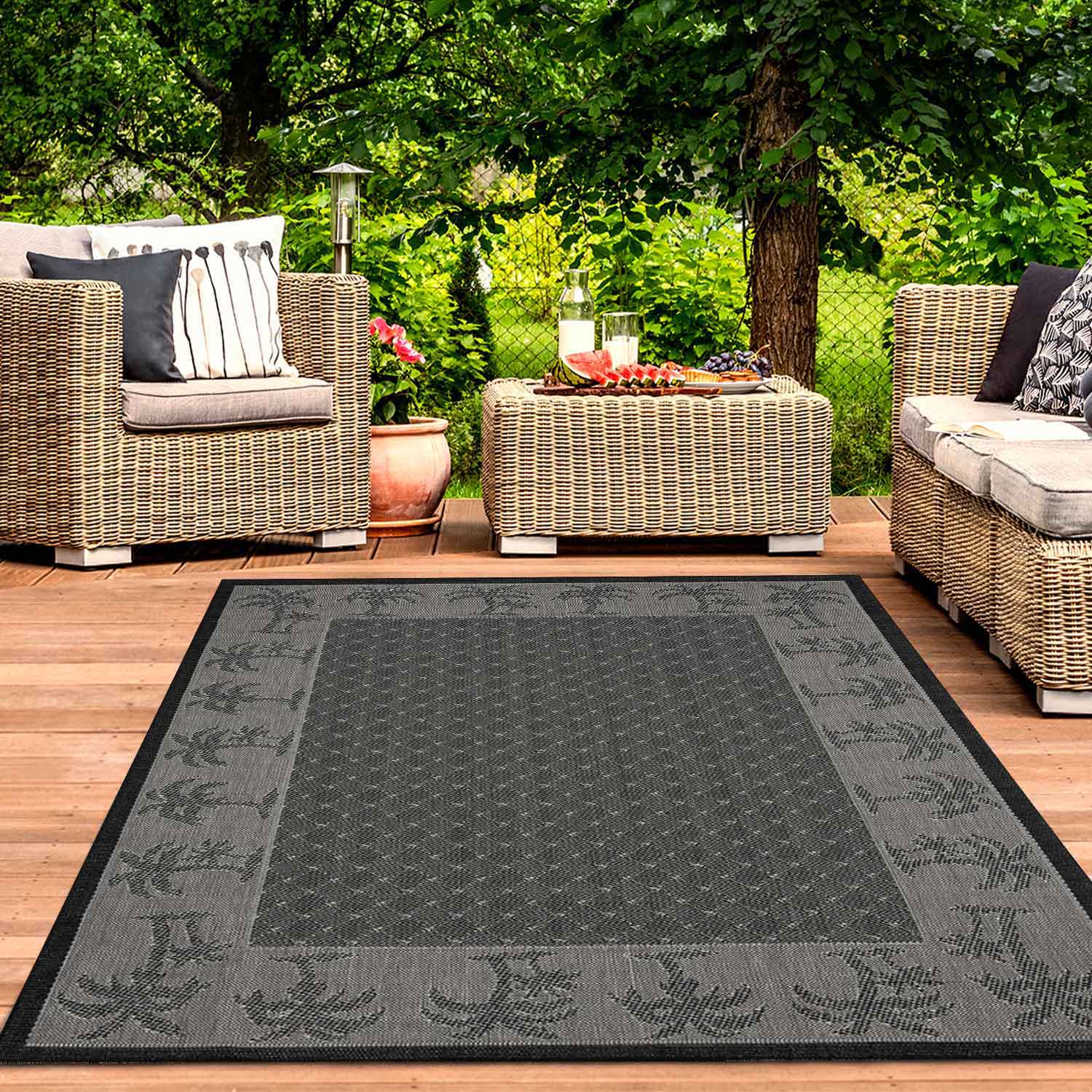 Indoor and outdoor rug, patio & balcony, kitchen rug, mini palm trees, black-1