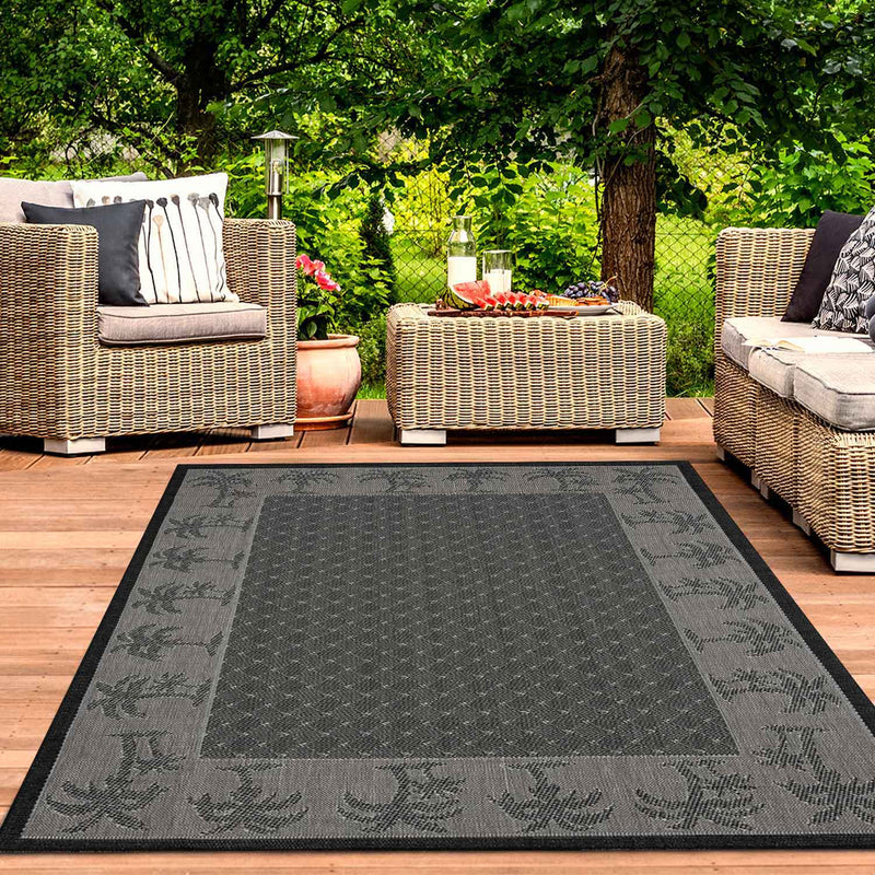 Indoor and outdoor rug, patio & balcony, kitchen rug, mini palm trees, black-zoom-