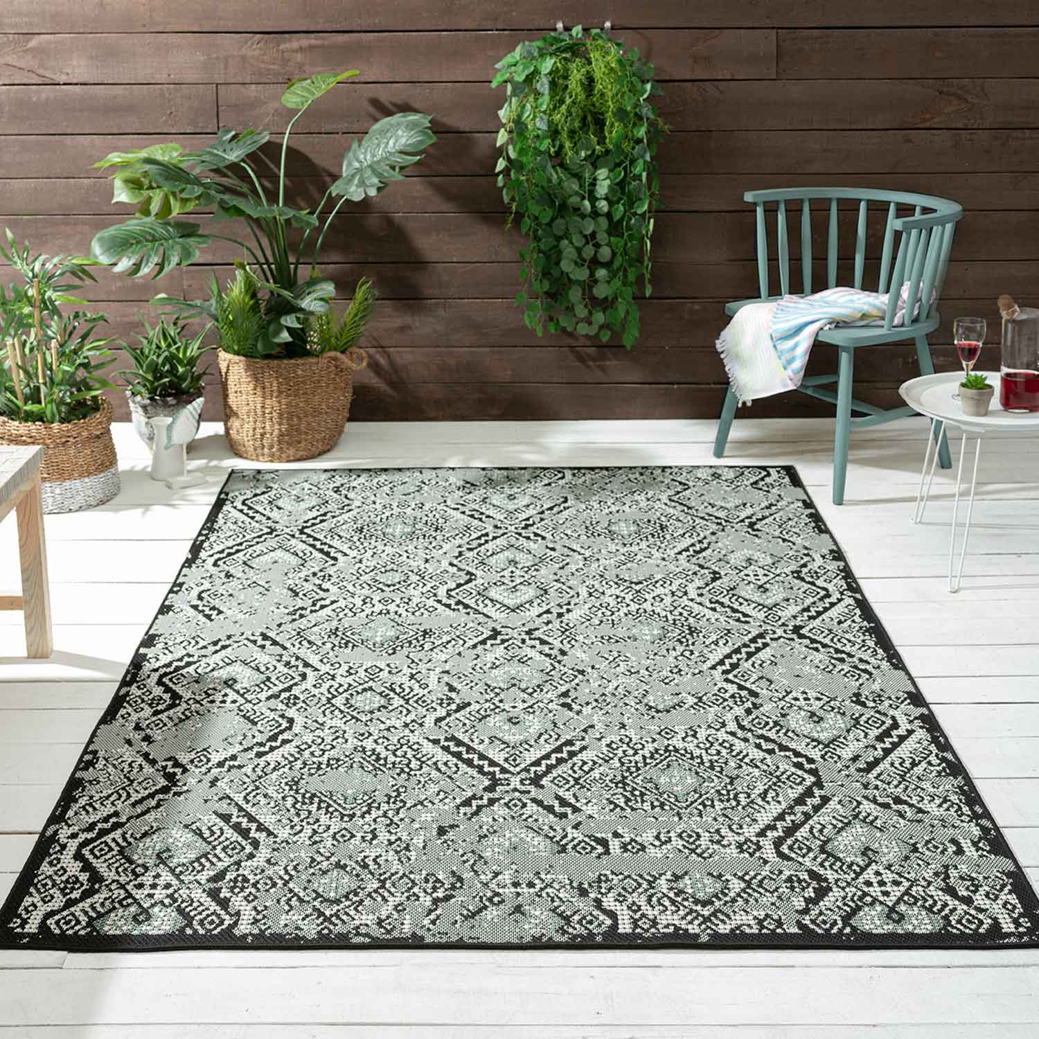 Indoor and outdoor rug, patio & balcony, kitchen rug, diamond design, black & green-zoom-4
