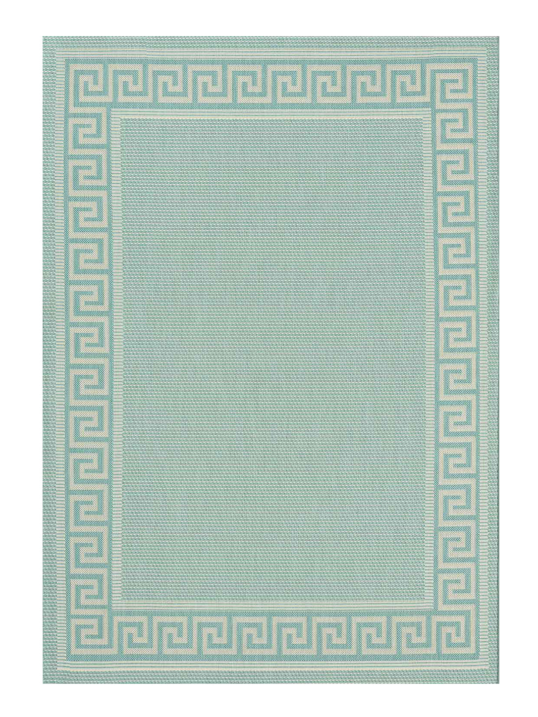 Indoor and outdoor flatweave rugs for balcony, kitchen, border look in blue & turquoise