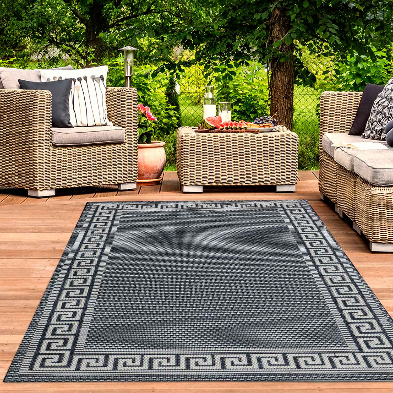 Indoor and outdoor flatweave rugs for balcony, kitchen, border look in blue & turquoise-5