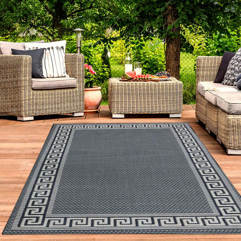 Indoor and outdoor flatweave rugs for balcony, kitchen, border look in blue & turquoise-zoom-