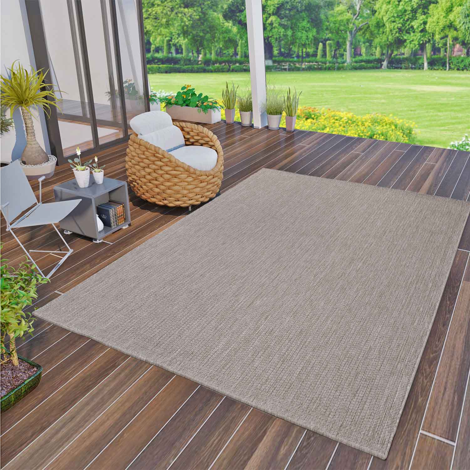 Indoor and outdoor flatweave rugs for patios, natural look in grey & beige-zoom-4