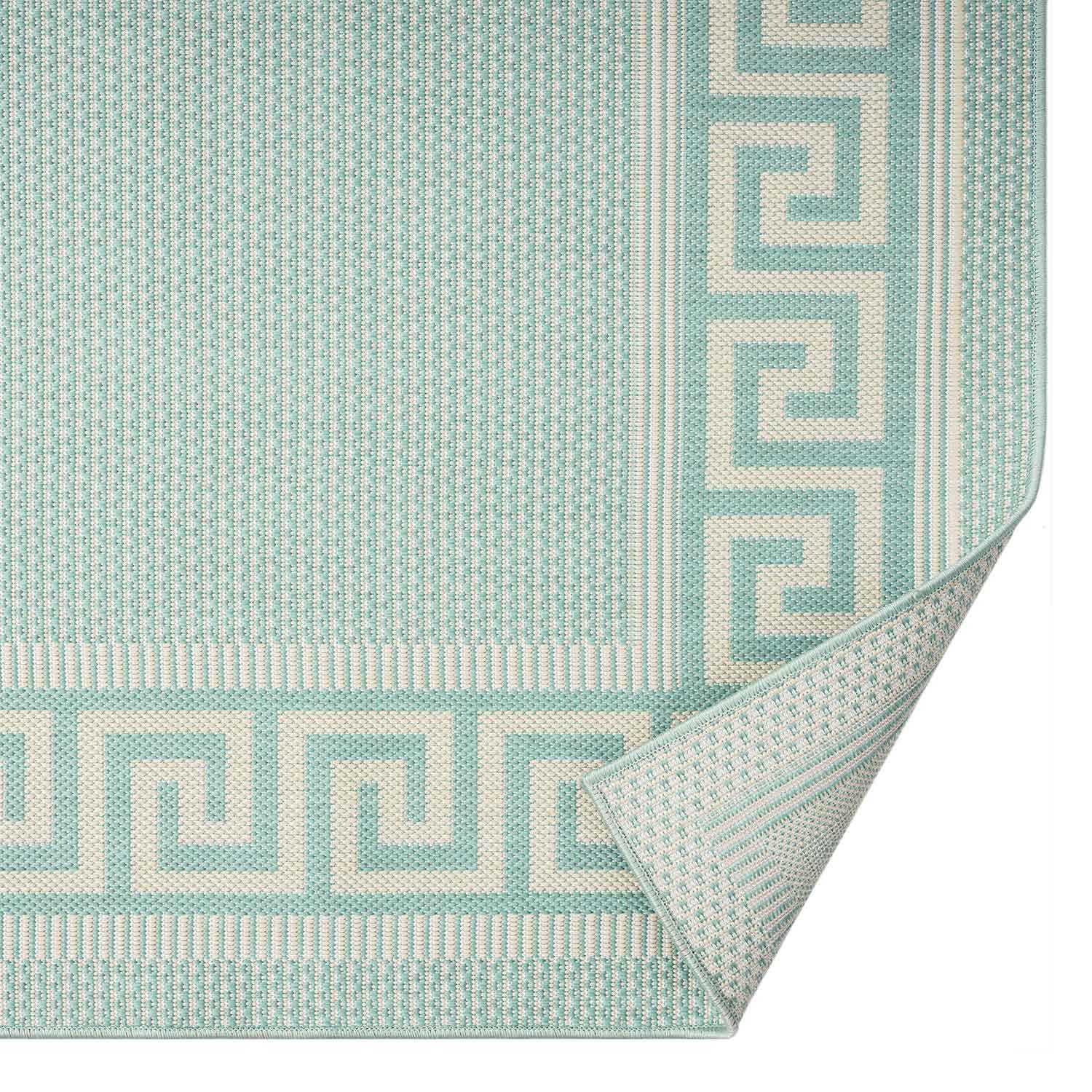 Indoor and outdoor flatweave rugs for balcony, kitchen, border look in blue & turquoise-zoom-2