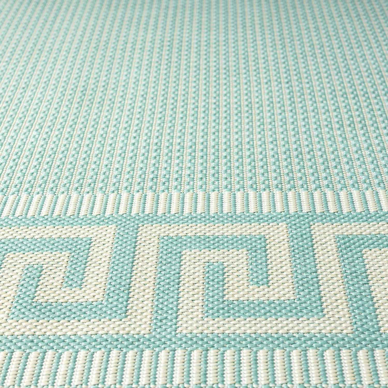 Indoor and outdoor flatweave rugs for balcony, kitchen, border look in blue & turquoise-zoom-