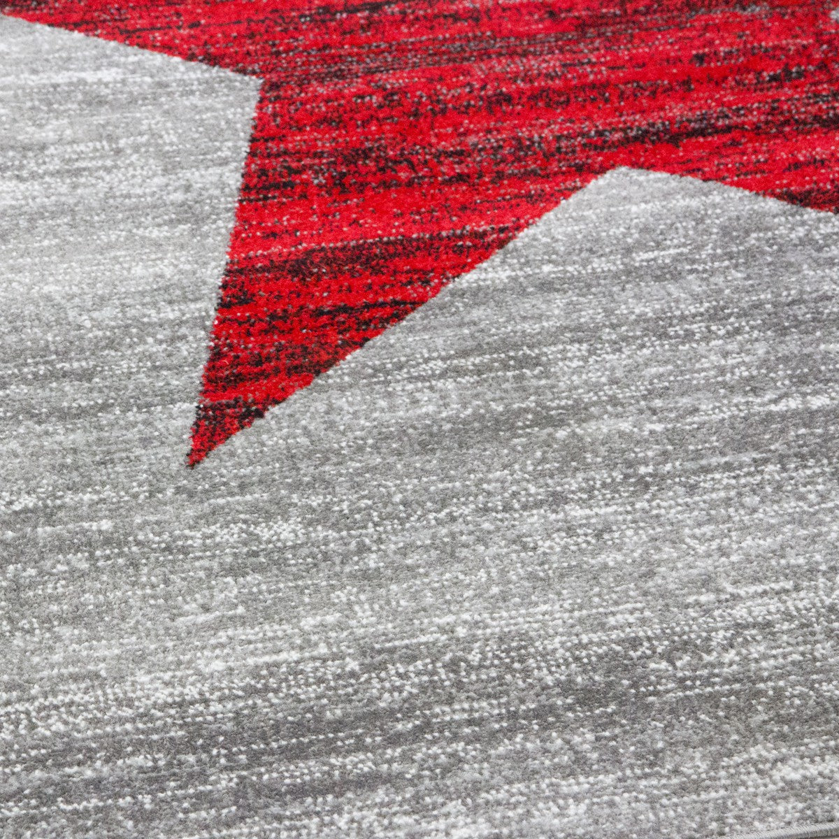 Red trendy short-pile rug, star pattern, youth room, grey, easy to clean-2