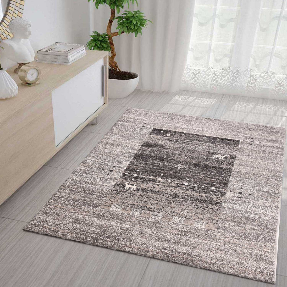 Living Room Rug Boho Ethnic Scandi Modern Moroccan Pattern Grey Beige with Gradient-2