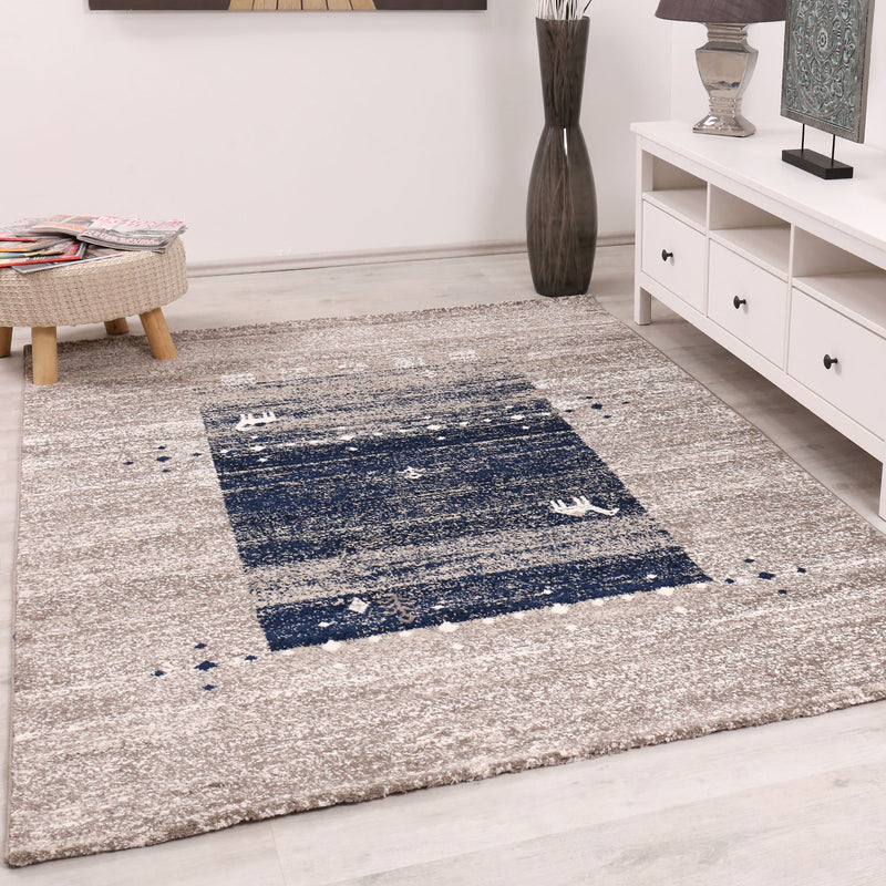 Living room rug boho ethnic scandi modern Moroccan pattern grey beige blue with color gradient-zoom-