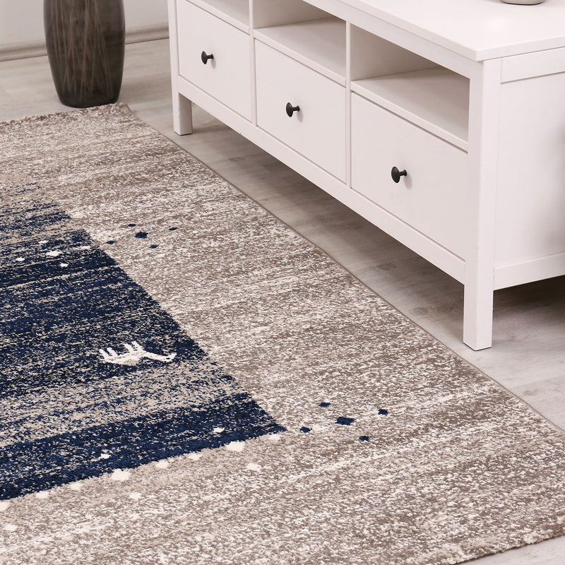 Living room rug boho ethnic scandi modern Moroccan pattern grey beige blue with color gradient-zoom-