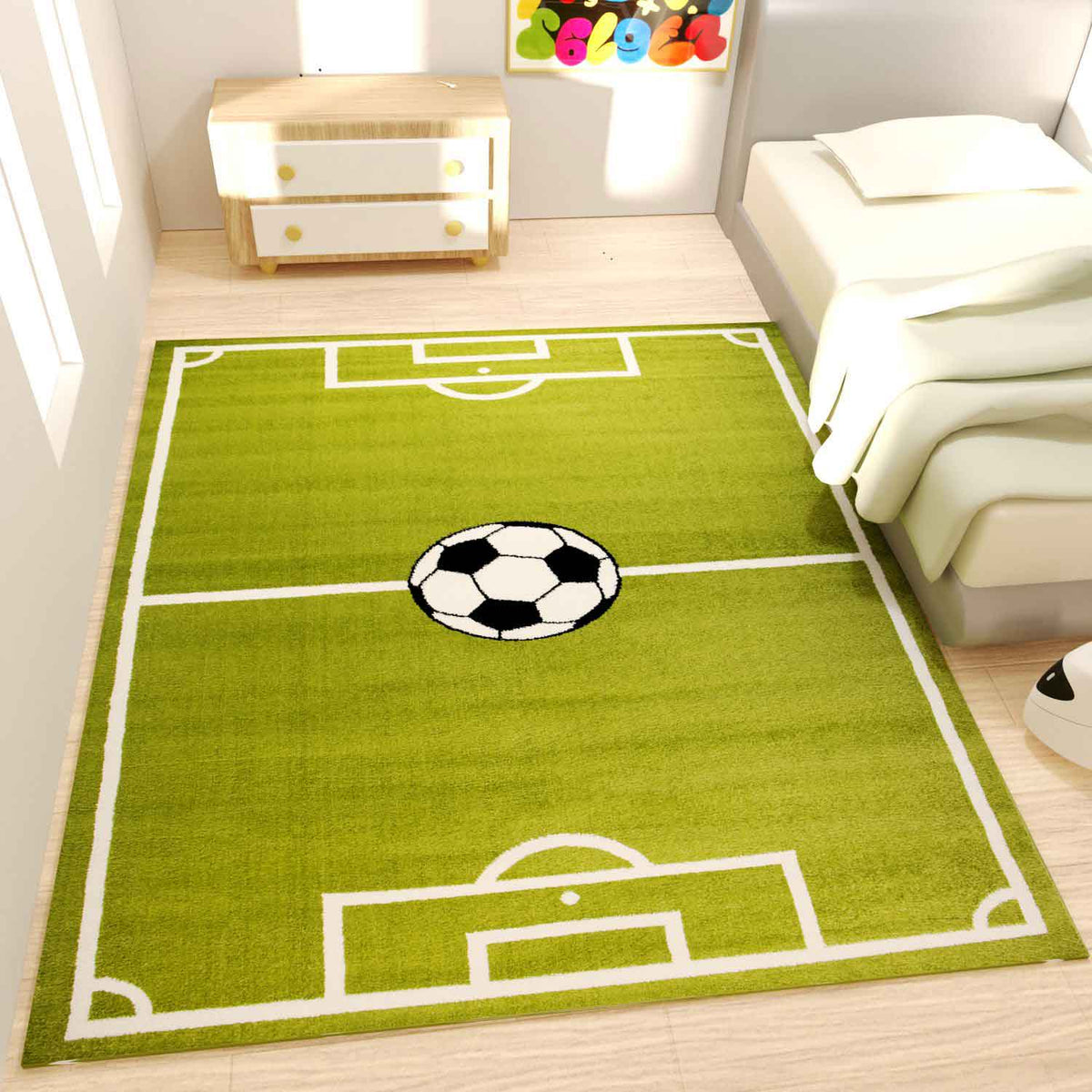 Kids' Rug Football Green Pitch Robust Easy-care Short Pile Play Rug for Nursery Playroom-1