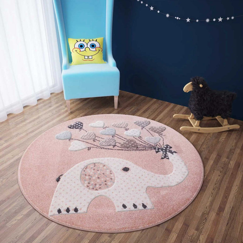 Children's Rugs Hearts with Balloons and Elephant | Children's Rug for Girls and Boys | Rug for Kids' Rooms-zoom-