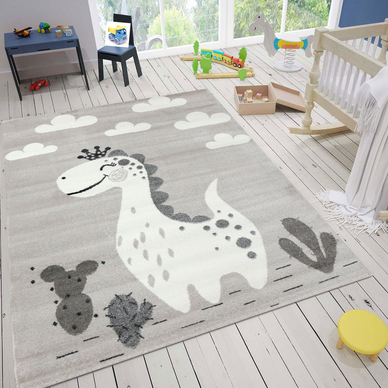 Children's rug, nursery rug, baby rug with smiling dinosaur for girls and boys-zoom-