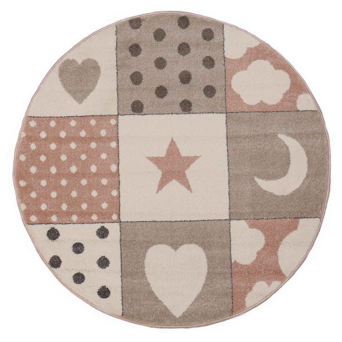 Children's Rug Baby Rug Patchwork Cloud Heart Stars Moon Dots | Children's Rug for Girls and Boys | Rug for Nursery | Color: Pink Beige Brown & Cream-zoom-4