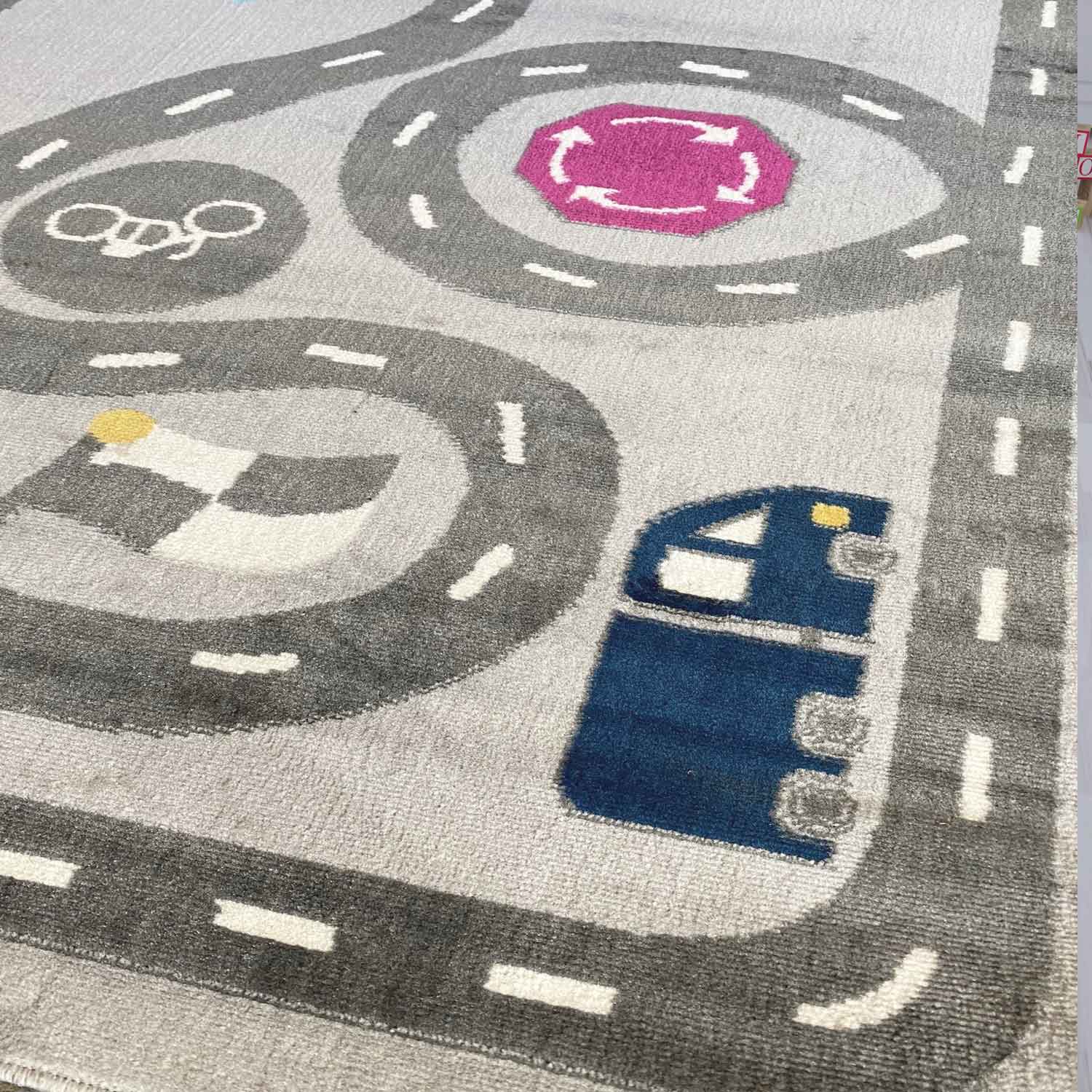 Kids' Rug Play Rug Road Car Traffic | Rug for Children's Room | Grey or Blue-zoom-6