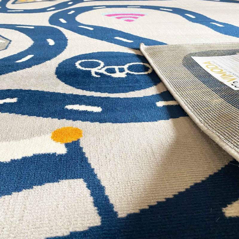 Kids' Rug Play Rug Road Car Traffic | Rug for Children's Room | Grey or Blue-zoom-