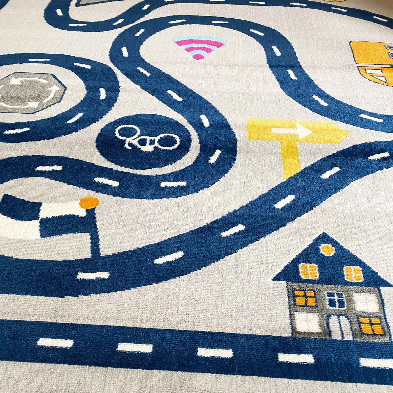 Kids' Rug Play Rug Road Car Traffic | Rug for Children's Room | Grey or Blue-2