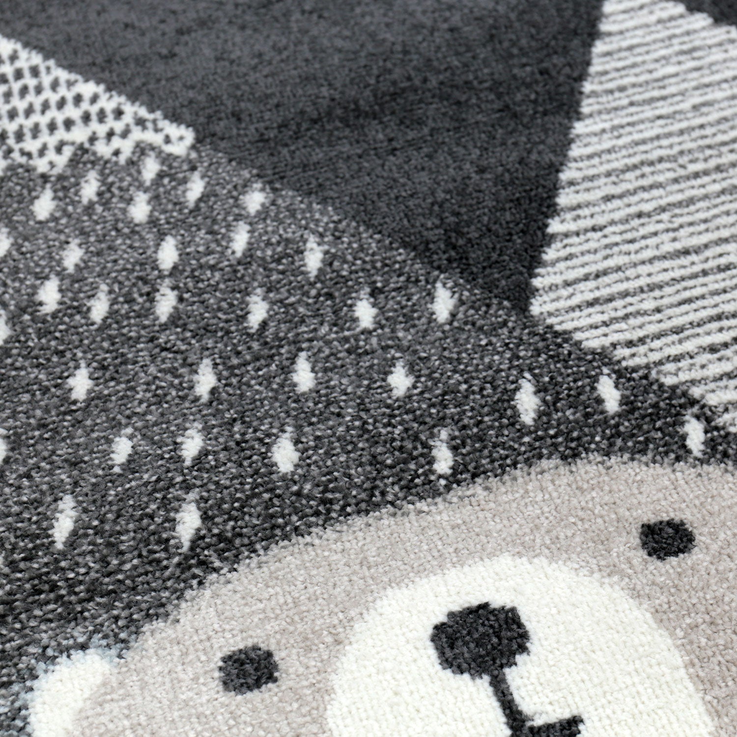 Children's rug, baby rug, kids' rug for girls and boys with a smiling bear motif | Rug for children's rooms | Color: Gray Anthracite & Cream-zoom-3