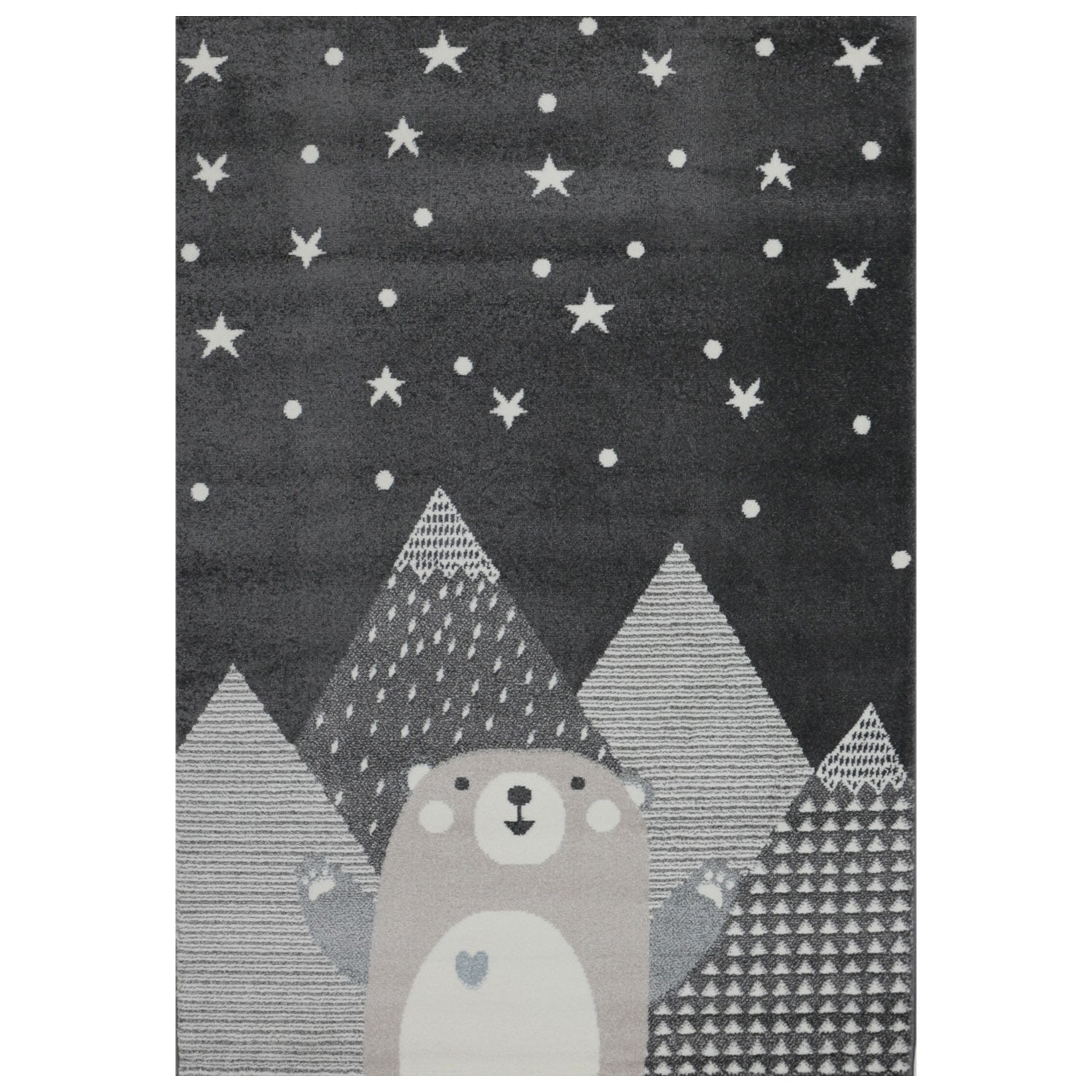 Children's rug, baby rug, kids' rug for girls and boys with a smiling bear motif | Rug for children's rooms | Color: Gray Anthracite & Cream