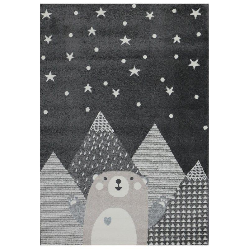 Children's rug, baby rug, kids' rug for girls and boys with a smiling bear motif | Rug for children's rooms | Color: Gray Anthracite & Cream-zoom-