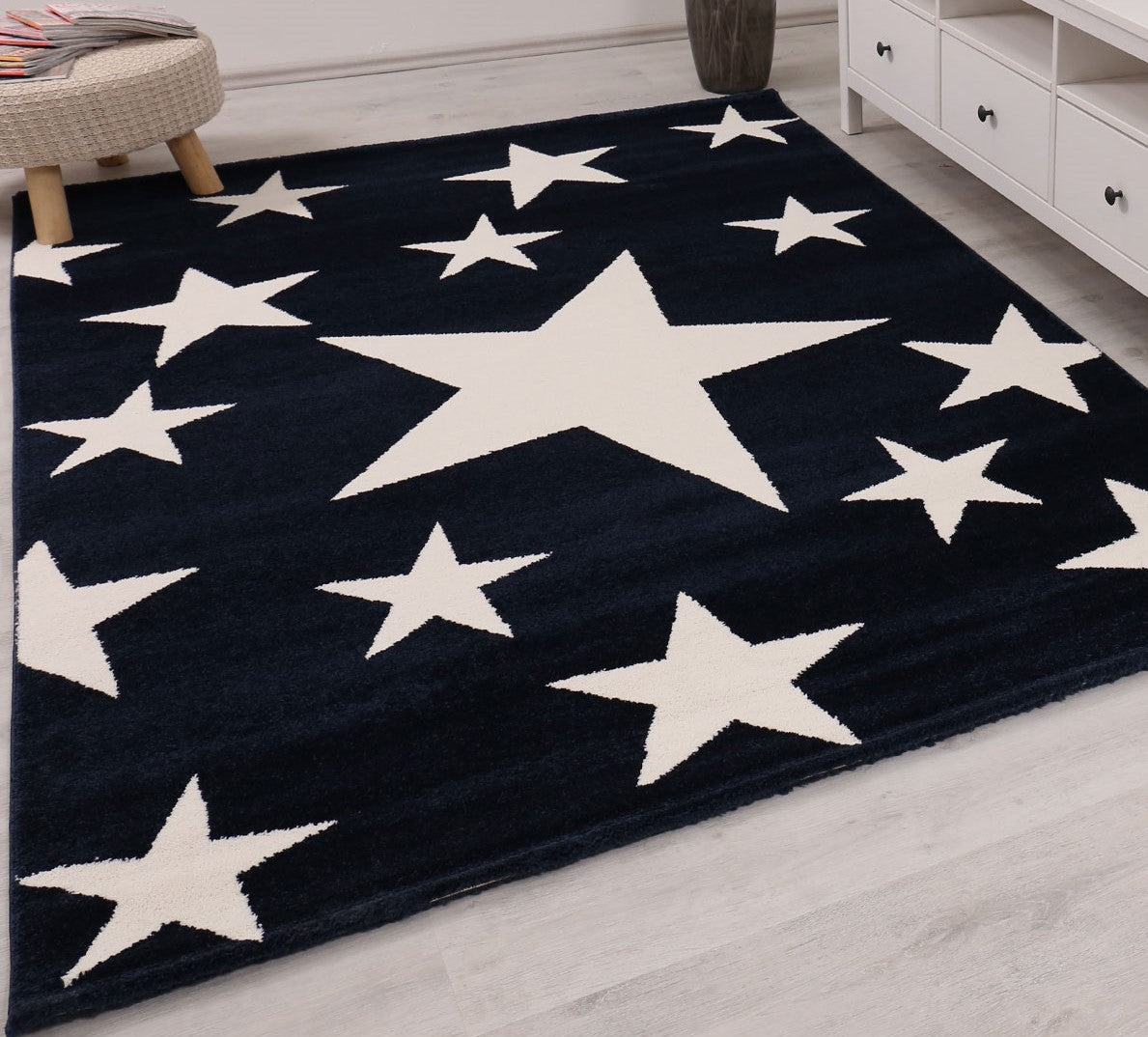 Children's rug, short pile, star motif, modern, easy-care, various colors