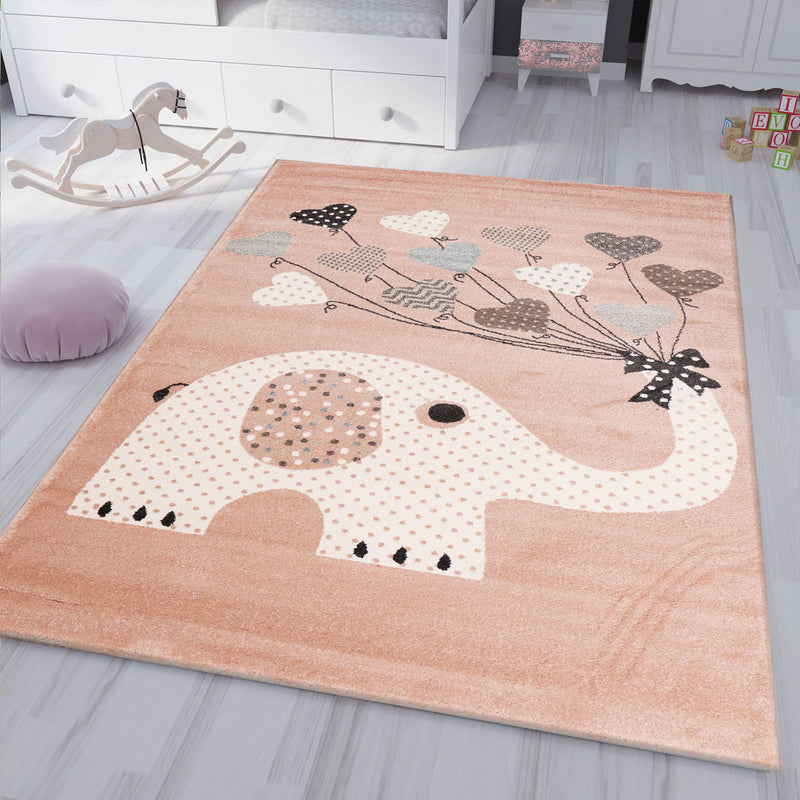 Children's Rugs Hearts with Balloons and Elephant | Children's Rug for Girls and Boys | Rug for Kids' Rooms-zoom-