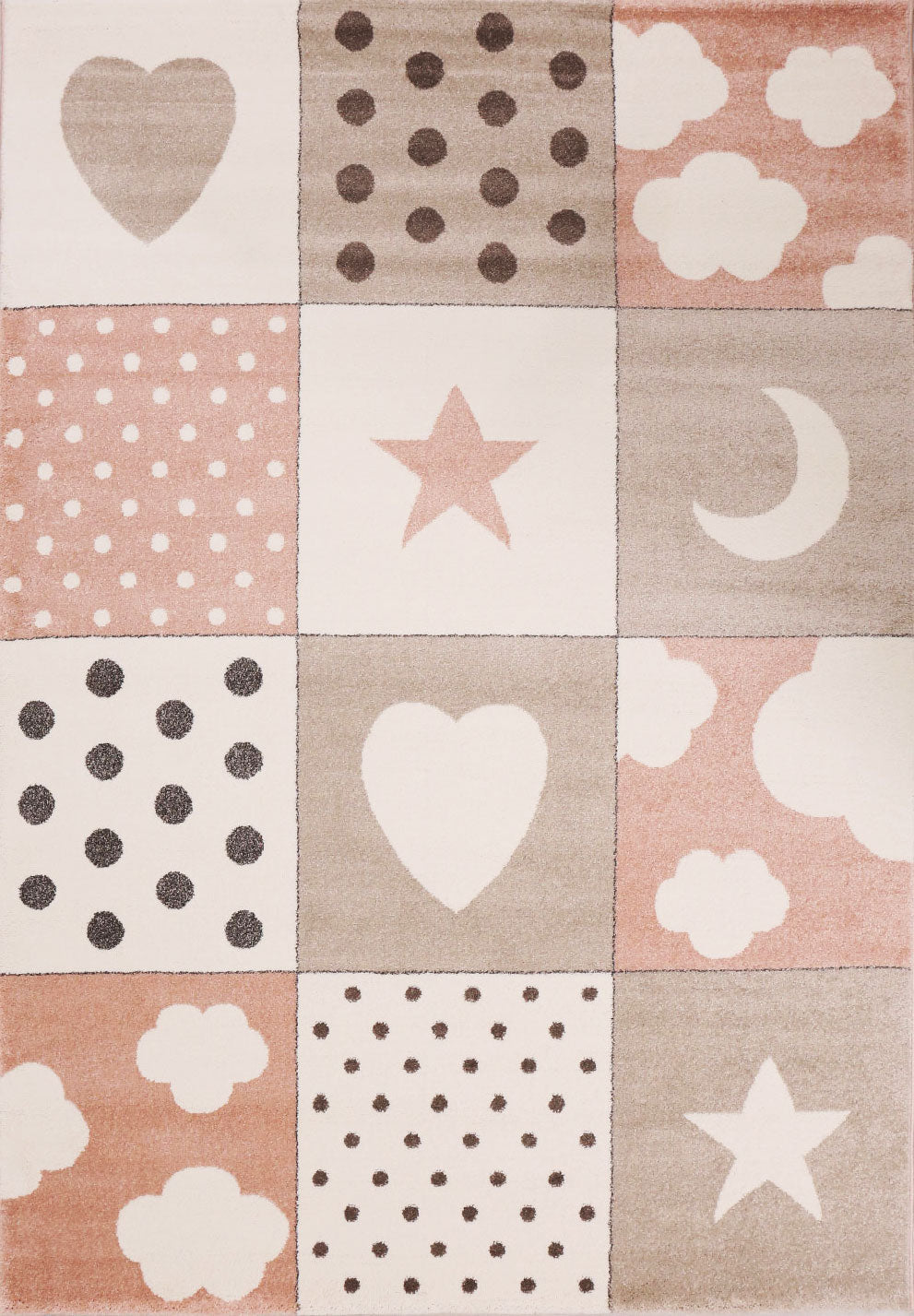 Children's Rug Baby Rug Patchwork Cloud Heart Stars Moon Dots | Children's Rug for Girls and Boys | Rug for Nursery | Color: Pink Beige Brown & Cream-zoom-5