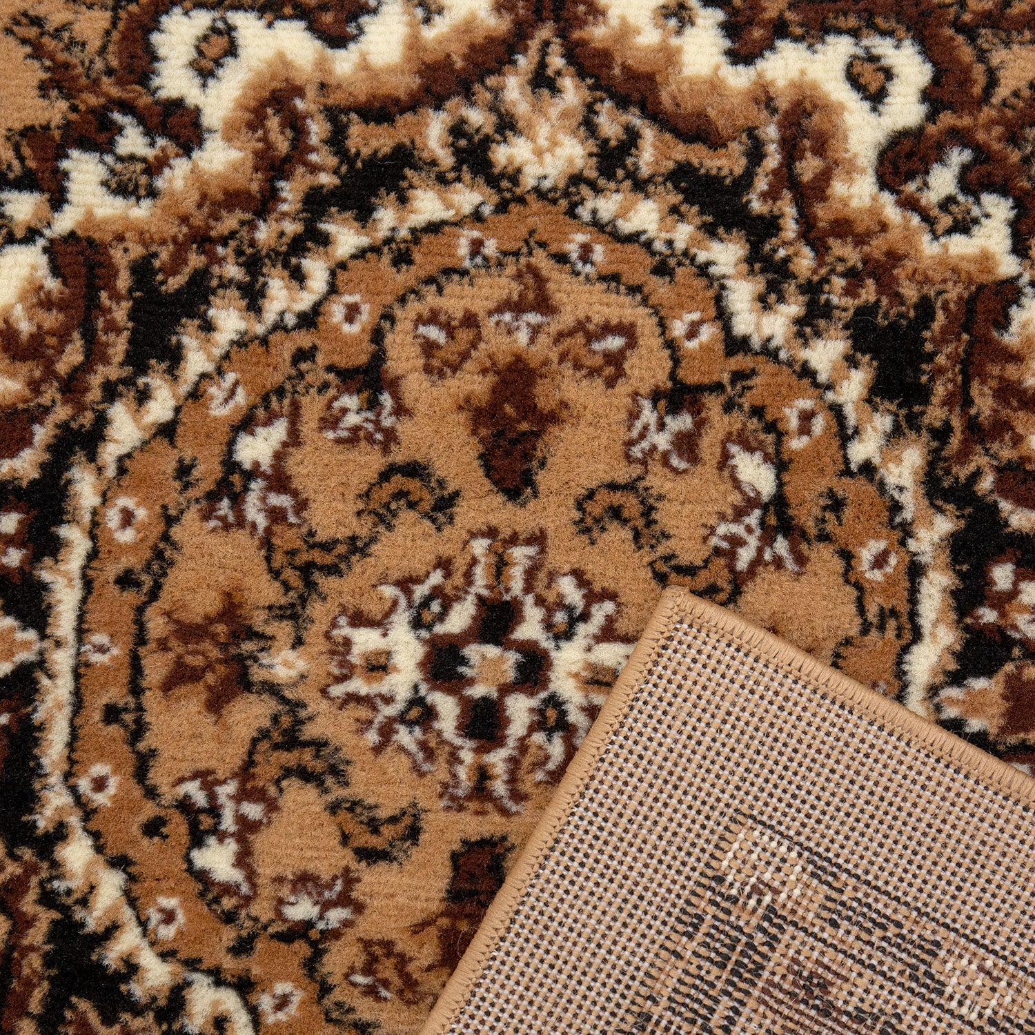 Classic Oriental rug, densely woven, for living room, bedroom, kitchen, brown beige