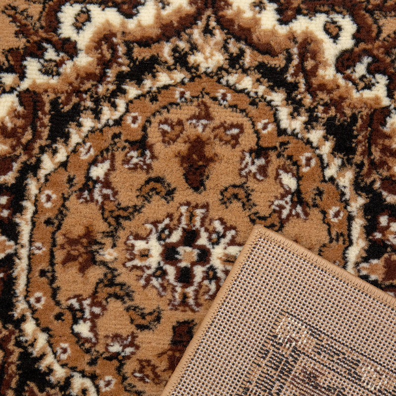 Classic Oriental rug, densely woven, for living room, bedroom, kitchen, brown beige-zoom-