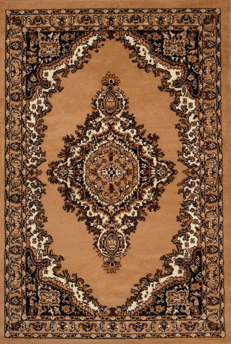 Classic Oriental rug, densely woven, for living room, bedroom, kitchen, brown beige-zoom-