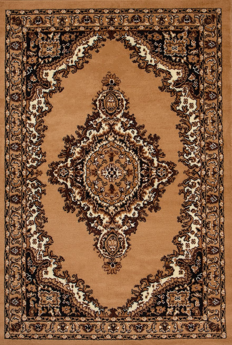 Classic Oriental rug, densely woven, for living room, bedroom, kitchen, brown beige