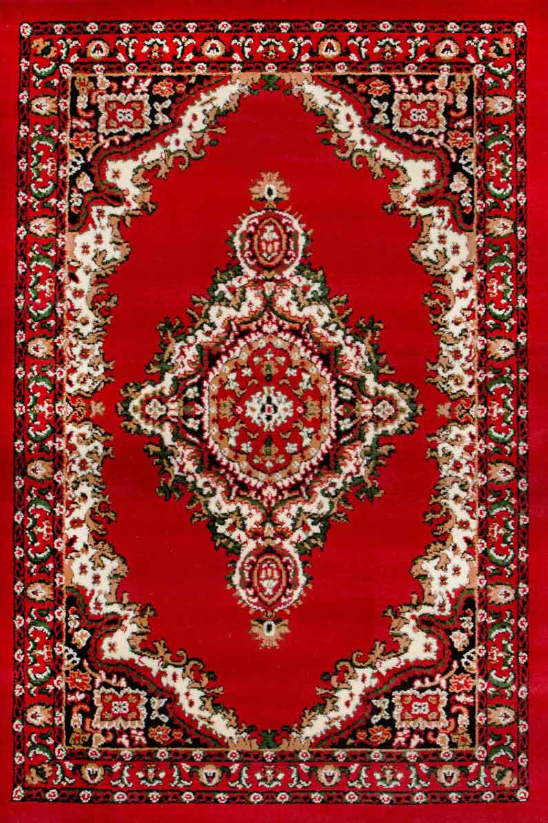 Oriental pattern rug, short pile, classic, for living room, dining room, hallway - beige and red-zoom-4
