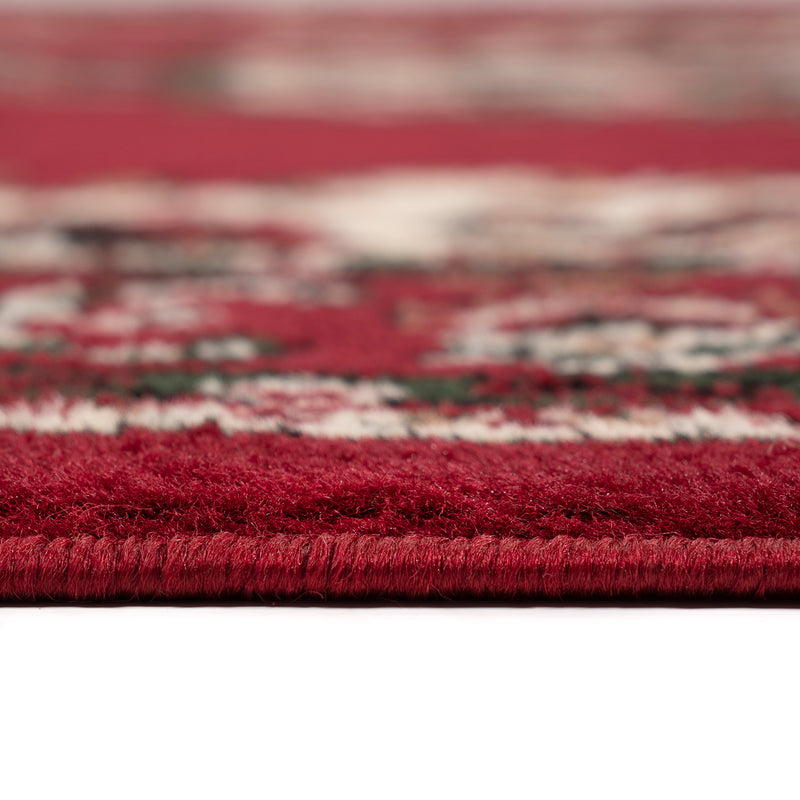 Oriental pattern rug, short pile, classic, for living room, dining room, hallway - beige and red-zoom-