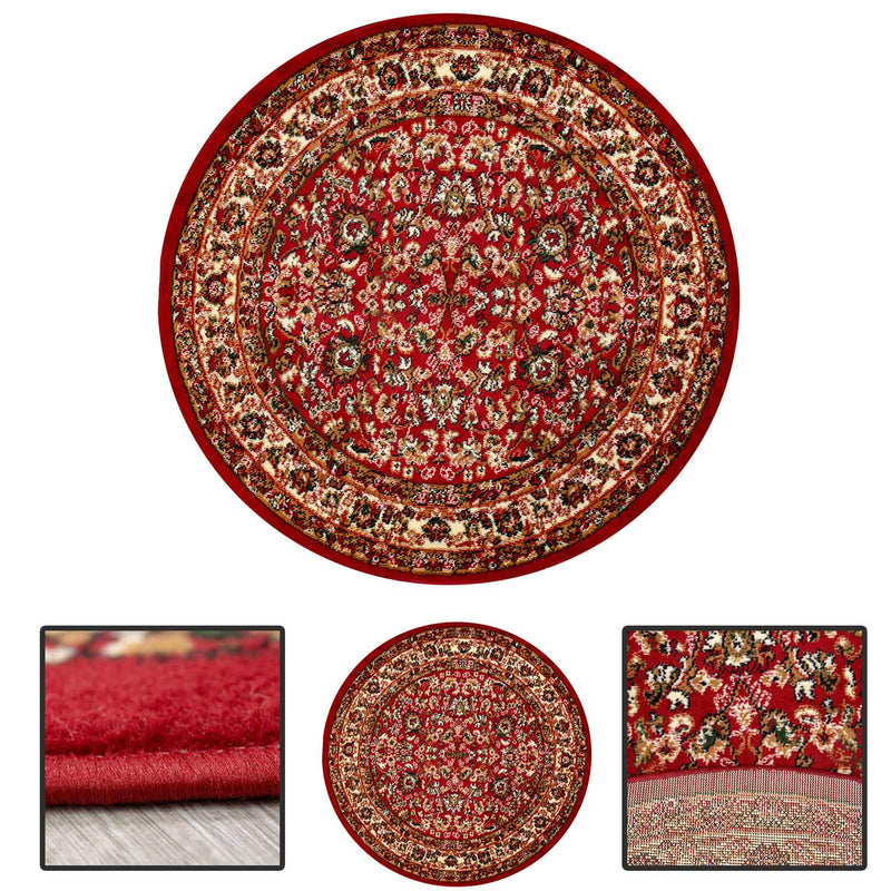 Oriental rug, red and beige, classically densely woven with ornament and floral motifs.-zoom-