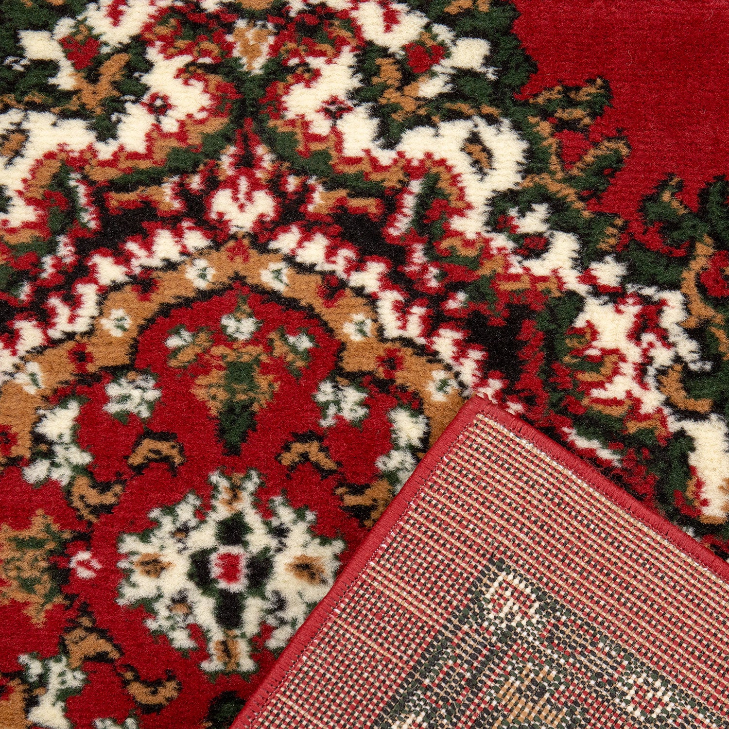 Oriental pattern rug, short pile, classic, for living room, dining room, hallway - beige and red-2