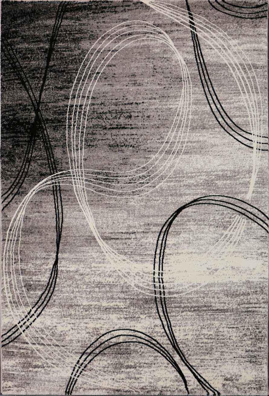 Designer rug, modern swirl pattern, mottled in grey and black