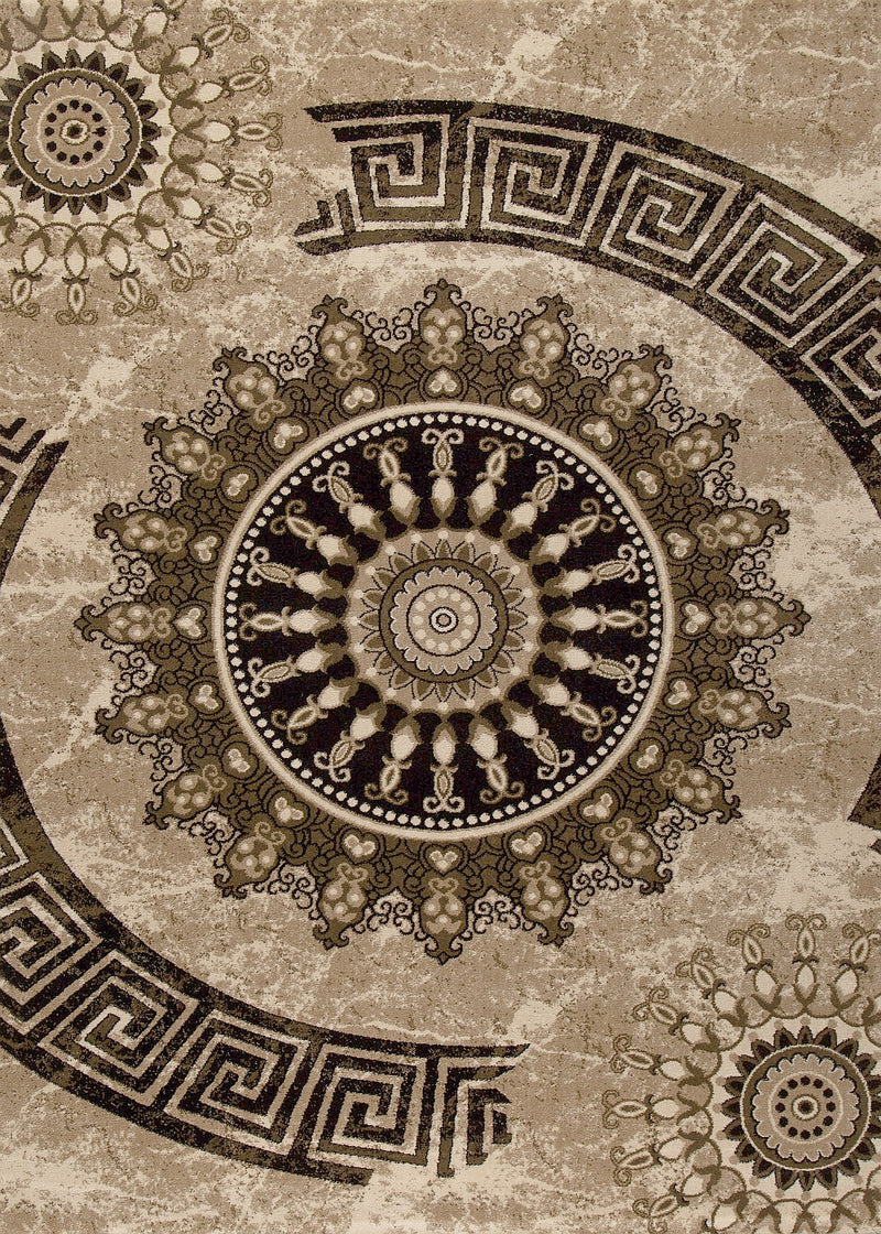 Short-pile rug, classic oriental design, vintage mandala, dark brown, brown, beige, for living room, bedroom-zoom-