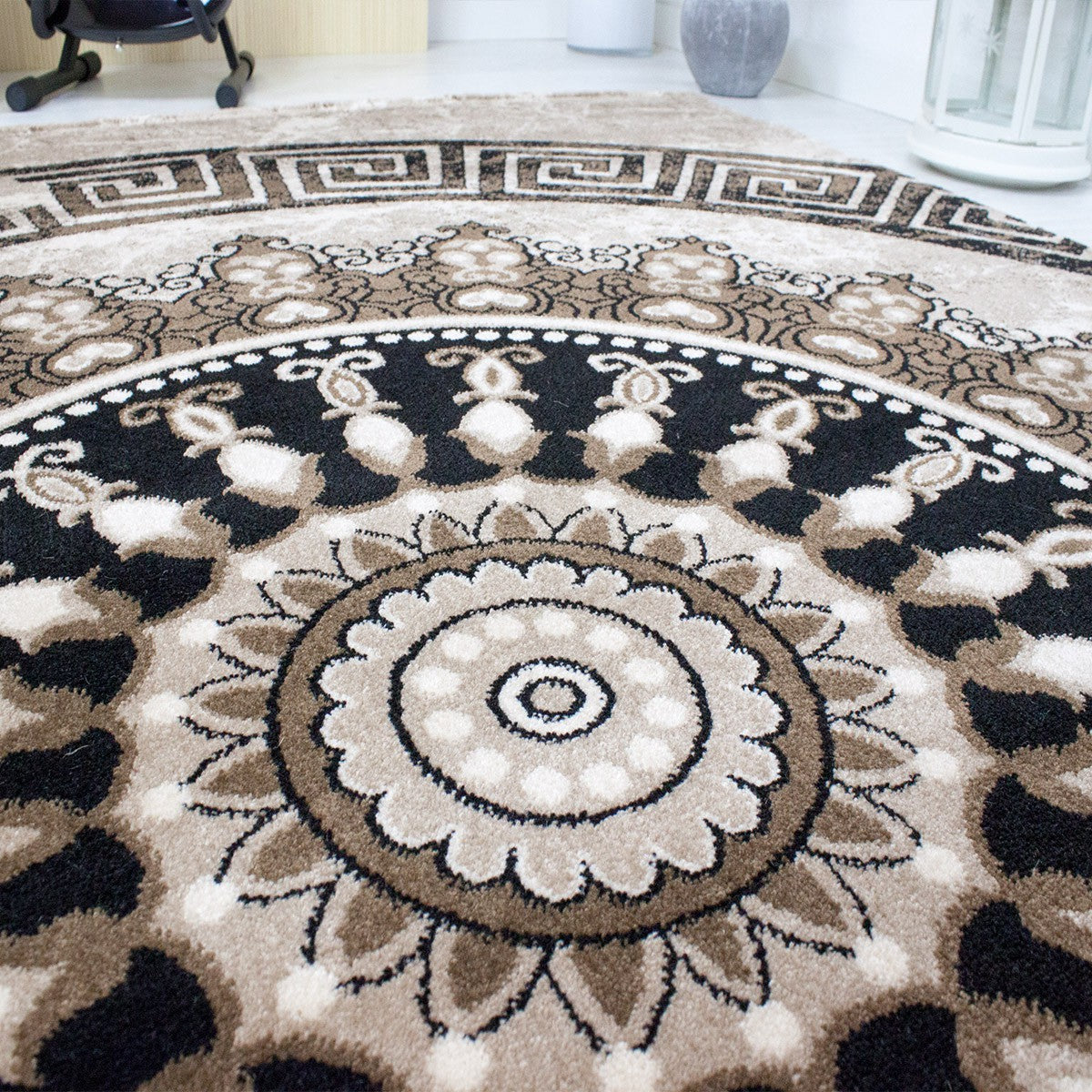 Short-pile rug, classic oriental design, vintage mandala, dark brown, brown, beige, for living room, bedroom-zoom-3