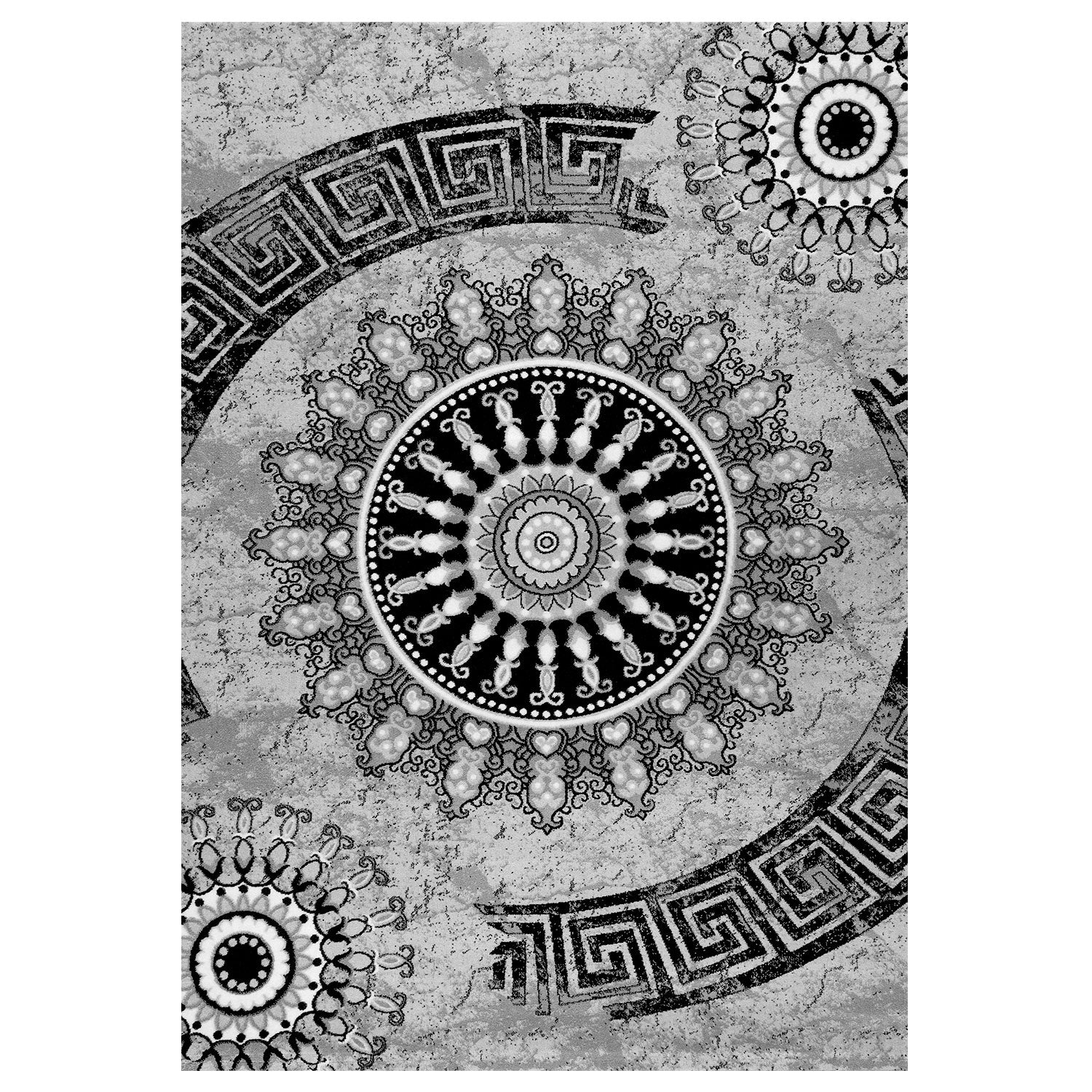 Short-pile rug, classic oriental design, vintage mandala, dark brown, grey, anthracite, for living room, bedroom-6