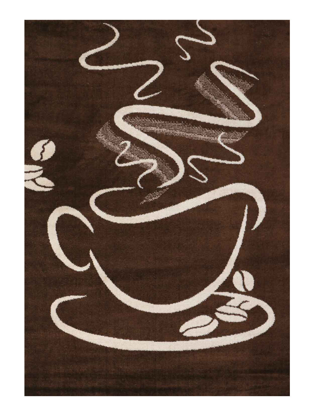 Brown kitchen rug, trendy coffee rug with cappuccino cup pattern, short pile-zoom-1