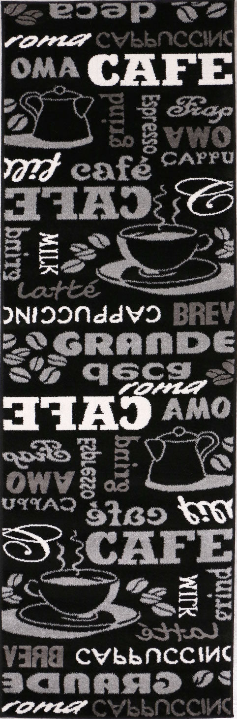 Kitchen rug, carpet runner, coffee design, modern coffee pattern in black, ideal for the lounge or kitchen-2