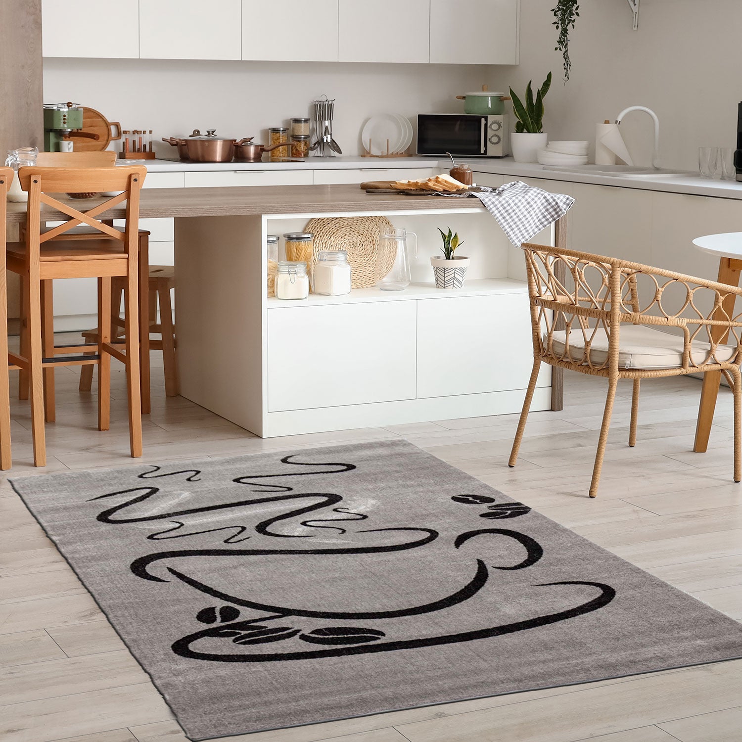 Grey Kitchen Rug, Trendy Coffee Rug, Cappuccino Pattern, Short Pile Kitchen Runner-8