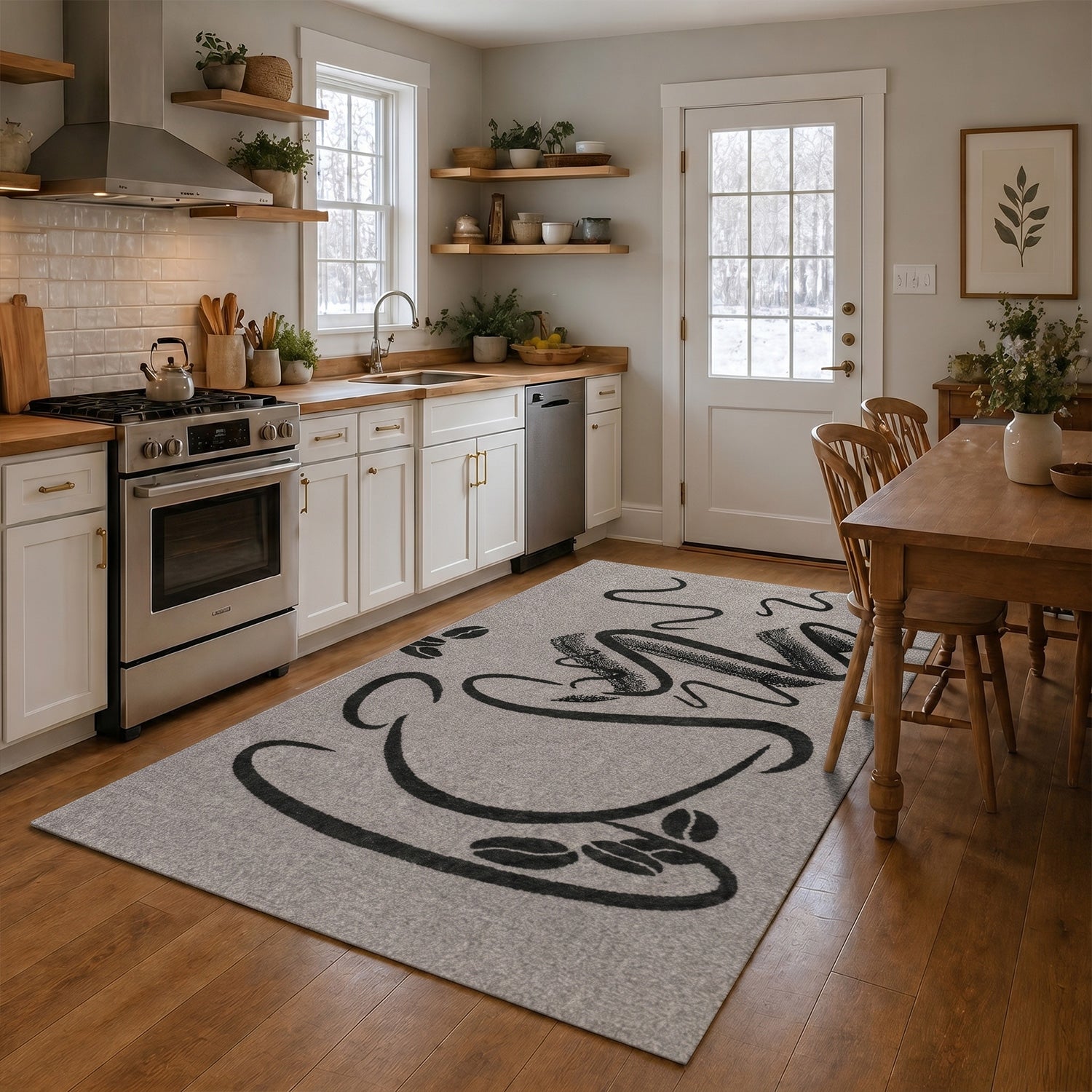 Grey Kitchen Rug, Trendy Coffee Rug, Cappuccino Pattern, Short Pile Kitchen Runner-zoom-2